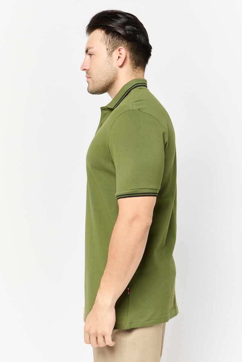 Men Regular Fit Textured Short Sleeves Polo Shirts, Olive
