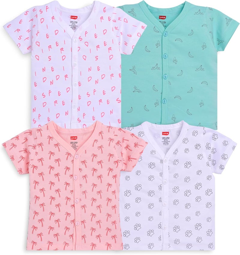 LuvLap Unisex Cotton Half Sleeve Jhabla Pack of 4 - Multicolor (6-12 Months) - Image 1