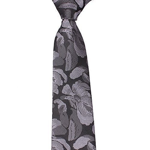 Secdtie Mens Narrow Grey Black Silk Ties Adult Formal Sunny Self Modern Necktie Dad Gift - Image 3