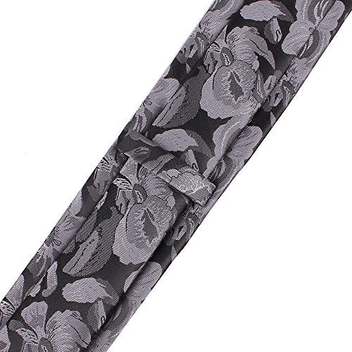 Secdtie Mens Narrow Grey Black Silk Ties Adult Formal Sunny Self Modern Necktie Dad Gift - Image 4