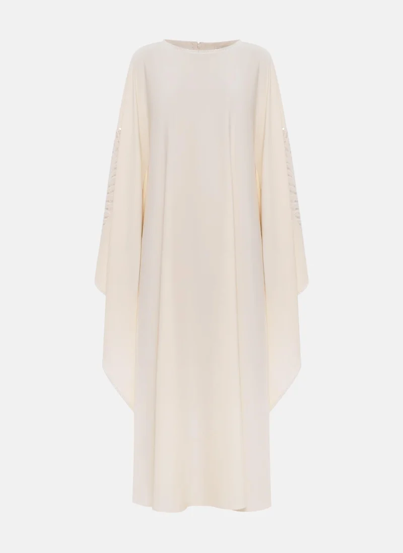 ليتشي فستان ماكسي فضفاض بأكمام مطرزة