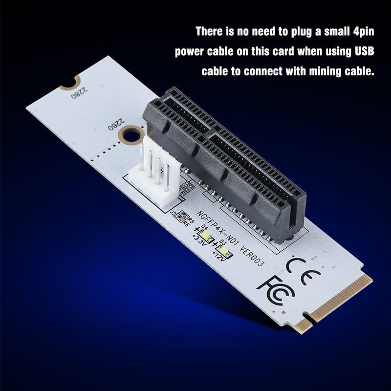 klarako Ngff to Pci-e 4X Adapter, NGFF M.2 Key M to PCI-E 4X Riser Card Adapter w/LED Voltage Indicator for Miner Mining(#1) - Image 3