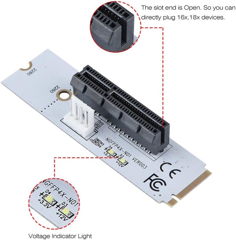 klarako Ngff to Pci-e 4X Adapter, NGFF M.2 Key M to PCI-E 4X Riser Card Adapter w/LED Voltage Indicator for Miner Mining(#1) - Image 2