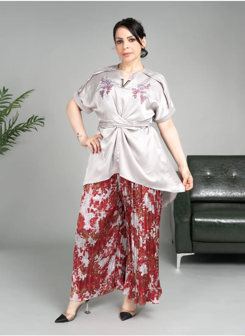 IKKXA Two Pieces Pant and Blouse Modern Set CJ1030 Red