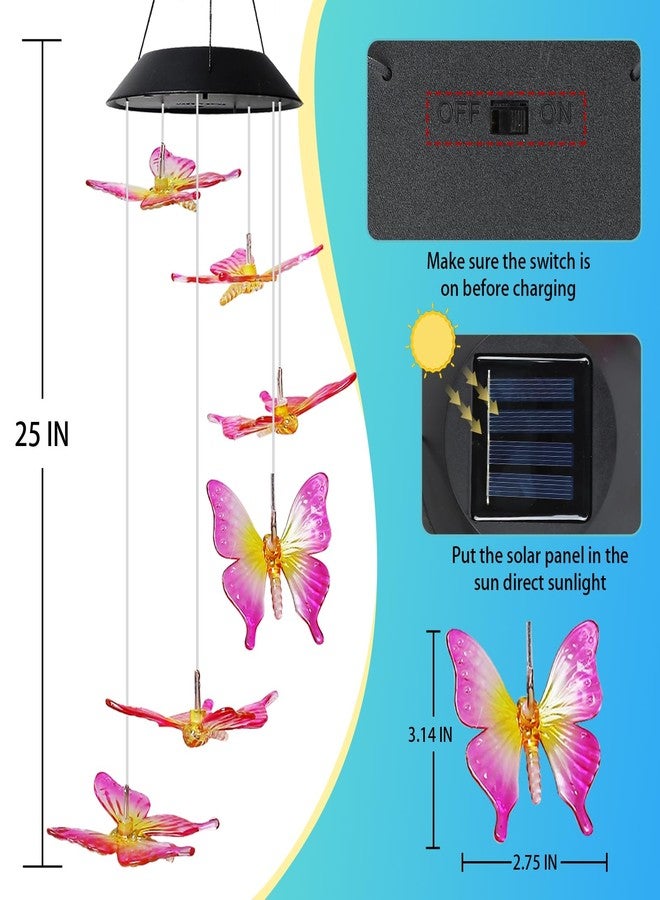 MorTime 25" LED Solar Wind Chime, Color Changing Solar Butterfly Wind Chimes Mobile Hanging Wind Chime for OutsideHome Garden Decoration - Image 2