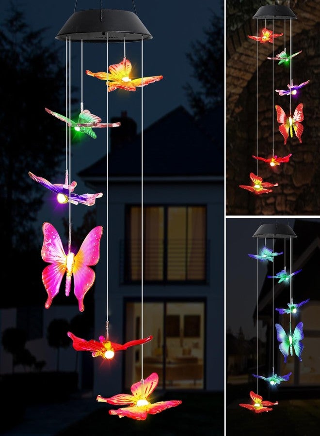 MorTime 25" LED Solar Wind Chime, Color Changing Solar Butterfly Wind Chimes Mobile Hanging Wind Chime for OutsideHome Garden Decoration - Image 1