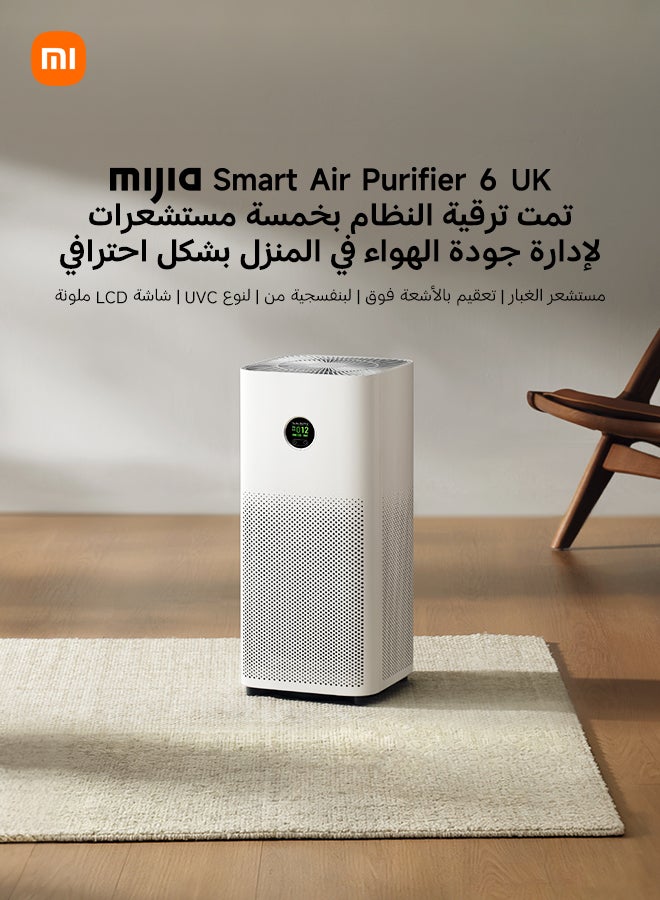 Xiaomi Smart Air Purifier 6, High CADR 443m³/h, Covers Rooms Up to 87.5m², 5-in-1 HEPA Filtration, Smart App & Voice Control, Quiet Air Cleaner for Dust, Smoke, Pollen & Pet AC-M25-SC White - Image 1
