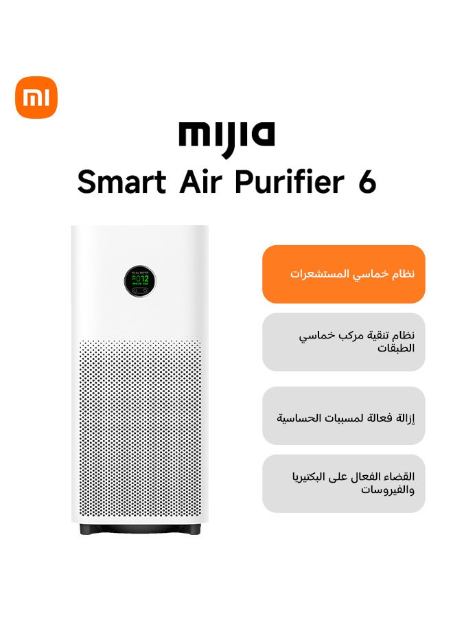 Xiaomi Smart Air Purifier 6, High CADR 443㎡/h, Covers Rooms Up to 87.5 ㎡, 5-in-1 HEPA Filtration, Smart App & Voice Control, Quiet Air Cleaner for Dust, Smoke, Pollen & Pet AC-M25-SC White AC-M25-SC White - Image 1