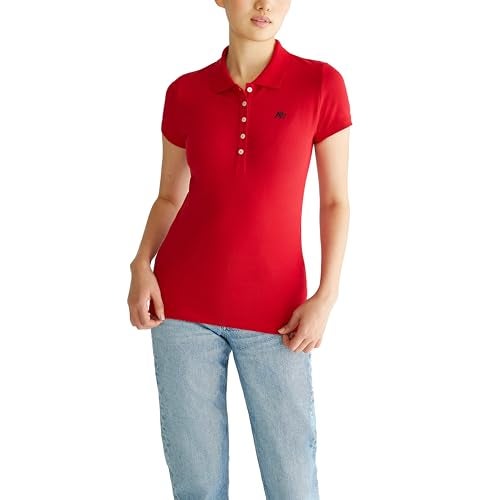 Aeropostale بولو أيروبوستال للنساء AERO Solid A87، أحمر حقيقي، صغير - Image 4