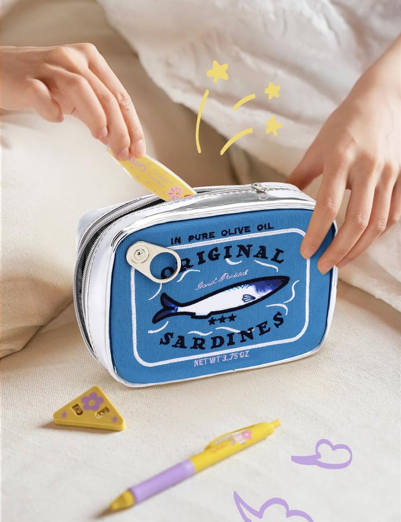 Cessfle Canned Sardines Makeup Bag, Funny Sardine Tin Fish Cosmetic Bag, Creative Cute Makeup Bag Kawaii Pencil Case Pouch, Coquette Make up Pouch for Women - Image 2