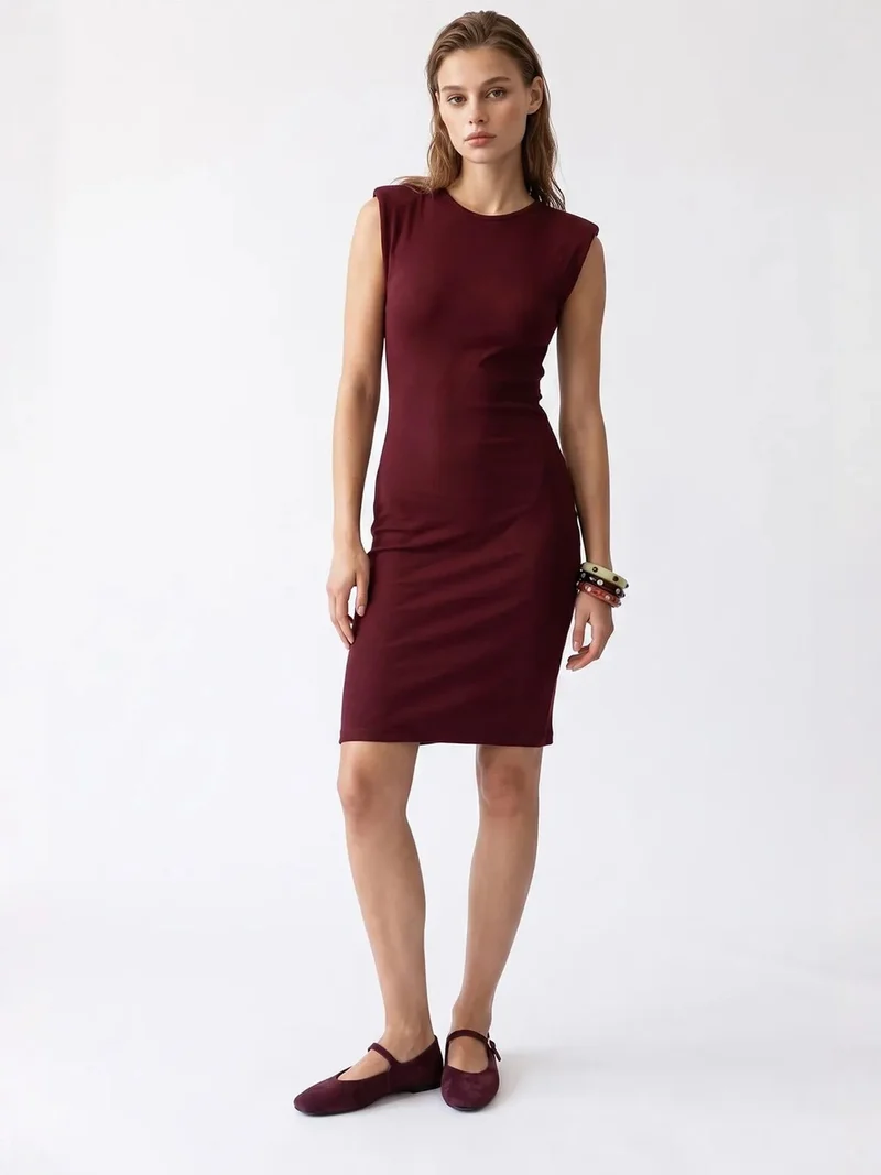 ميكسراي MIXRAY Ribbed Sleeveless Bodycon Midi Dress
