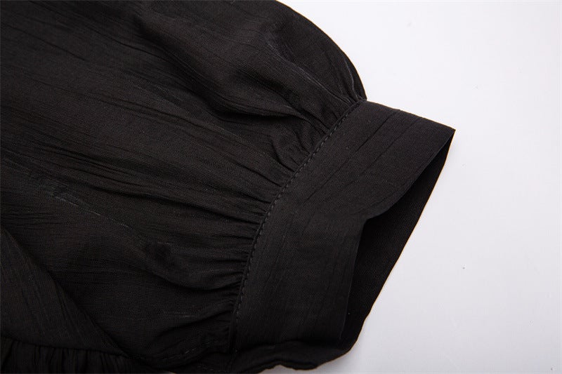 French style high-end doll collar white shirt womens design sense niche special puff sleeve top Black - Image 3