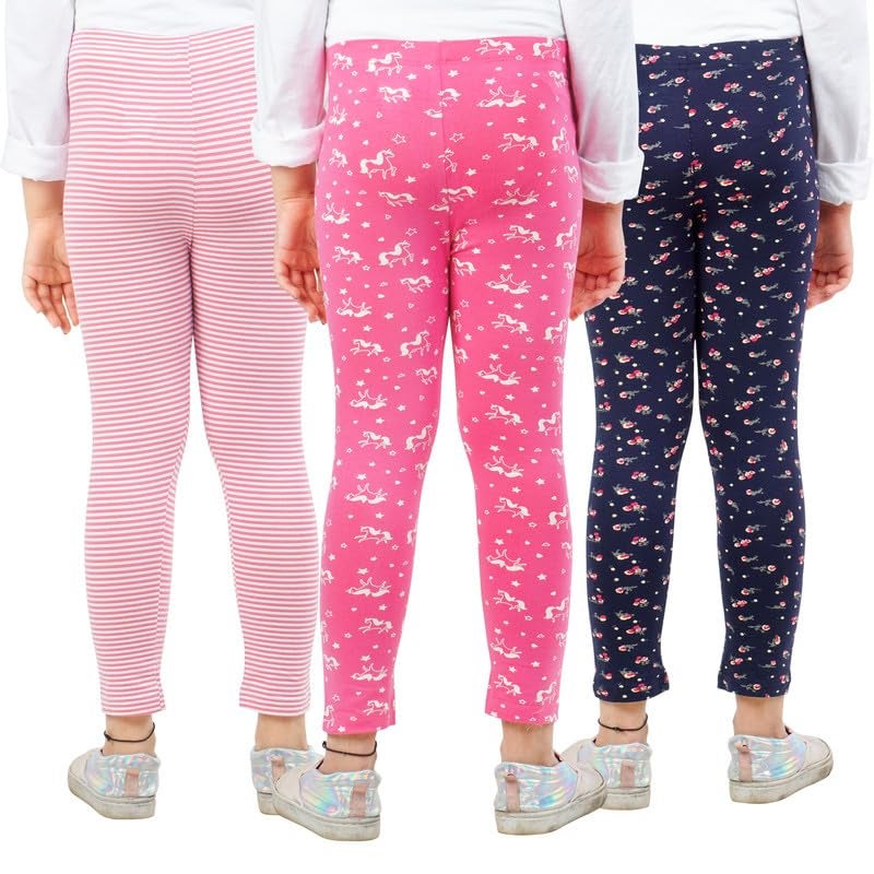 ARIEL Girls Cotton Printed Non-Transparent Regular Fit Ankle Length Leggings(AR-G-Leg-P3-910-(Pinkuni,Blue,PinkStr)_Multicolor_910 Years) - Image 2