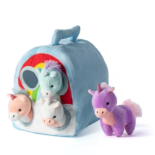 Hopearl Magic Unicorn House Interactive Plush Toy Set Fun Playhouse for Toddlers Early Learning Educational Gift for Kids Cute Pony Hide Seek Game 11 - Image 1