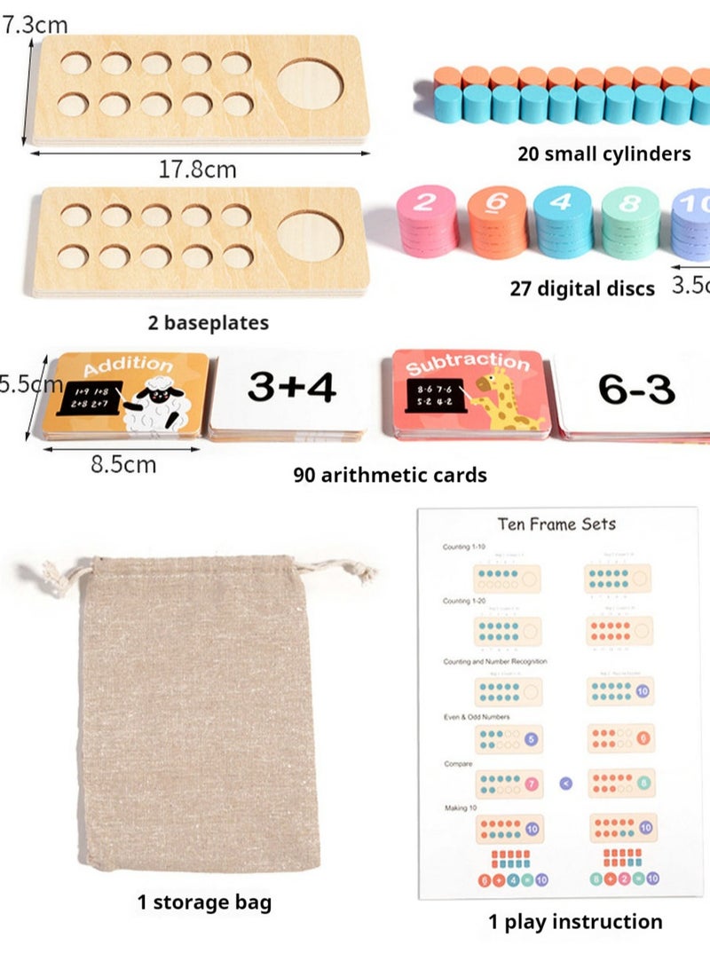 Beauenty Wooden ten-grid array sense teaching aids addition and subtraction arithmetic counter children's math artifact puzzle Mon's toy - Image 2