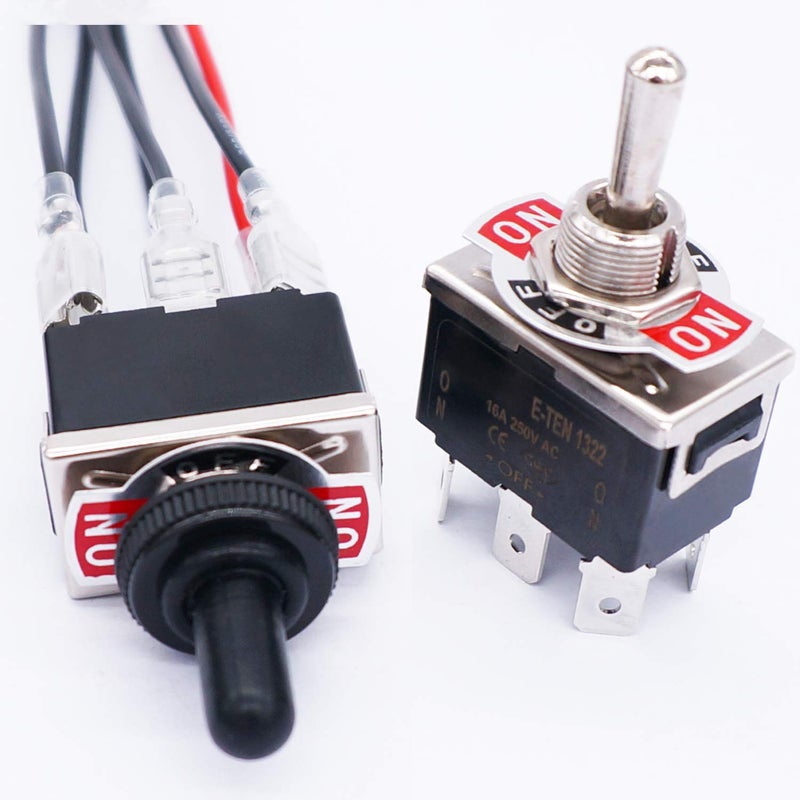 TWTADE 3 Pcs Latching Toggle Rocker Switches 6 Pin 3 Position ON/Off/ON DPDT Heavy Duty 16A 250VAC Spade Terminal Metal Boat Switch with Waterproof Boat Cap + 6.3mm Terminal Wires TEN-1322MZX-B203 - Image 2