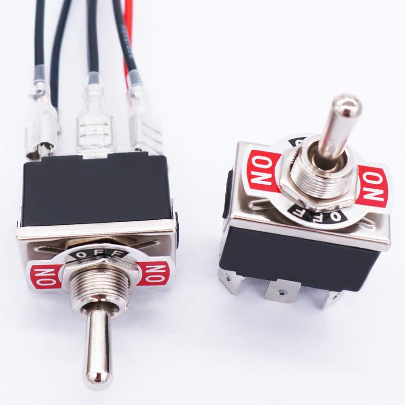 TWTADE 3 Pcs Latching Toggle Rocker Switches 6 Pin 3 Position ON/Off/ON DPDT Heavy Duty 16A 250VAC Spade Terminal Metal Boat Switch with Waterproof Boat Cap + 6.3mm Terminal Wires TEN-1322MZX-B203 - Image 3