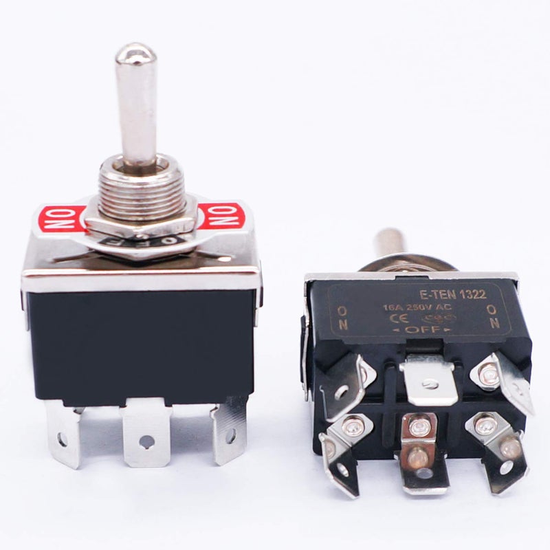 TWTADE 3 Pcs Latching Toggle Rocker Switches 6 Pin 3 Position ON/Off/ON DPDT Heavy Duty 16A 250VAC Spade Terminal Metal Boat Switch with Waterproof Boat Cap + 6.3mm Terminal Wires TEN-1322MZX-B203 - Image 4