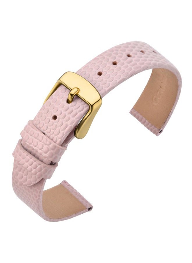 ANNEFIT Women's Leather Watch Band 15mm with Gold Buckle, Lizard Grain Slim Thin Replacement Strap (Pink) - Image 1