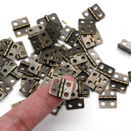 BokWin 50PCS Mini Hinge for Wooden Jewelry Box Mini Pure Copper Hinges Retro Hinges with 200 Pieces Replacement Screws for Crafts Wooden Box Jewelry Chest Cabinet DIY Accessories - 13 x 12 mm - Image 3