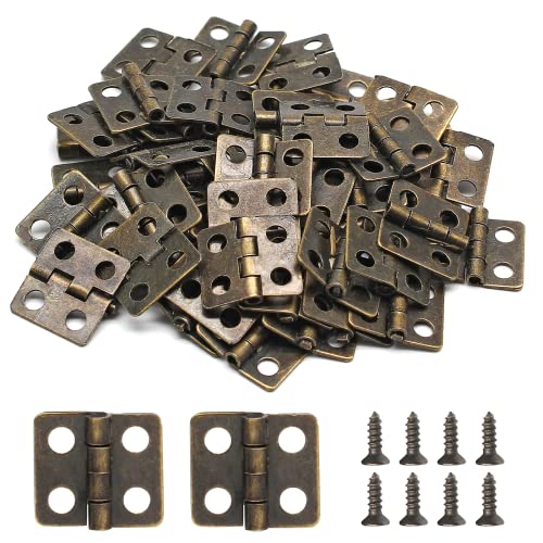 BokWin 50PCS Mini Hinge for Wooden Jewelry Box Mini Pure Copper Hinges Retro Hinges with 200 Pieces Replacement Screws for Crafts Wooden Box Jewelry Chest Cabinet DIY Accessories - 13 x 12 mm - Image 1