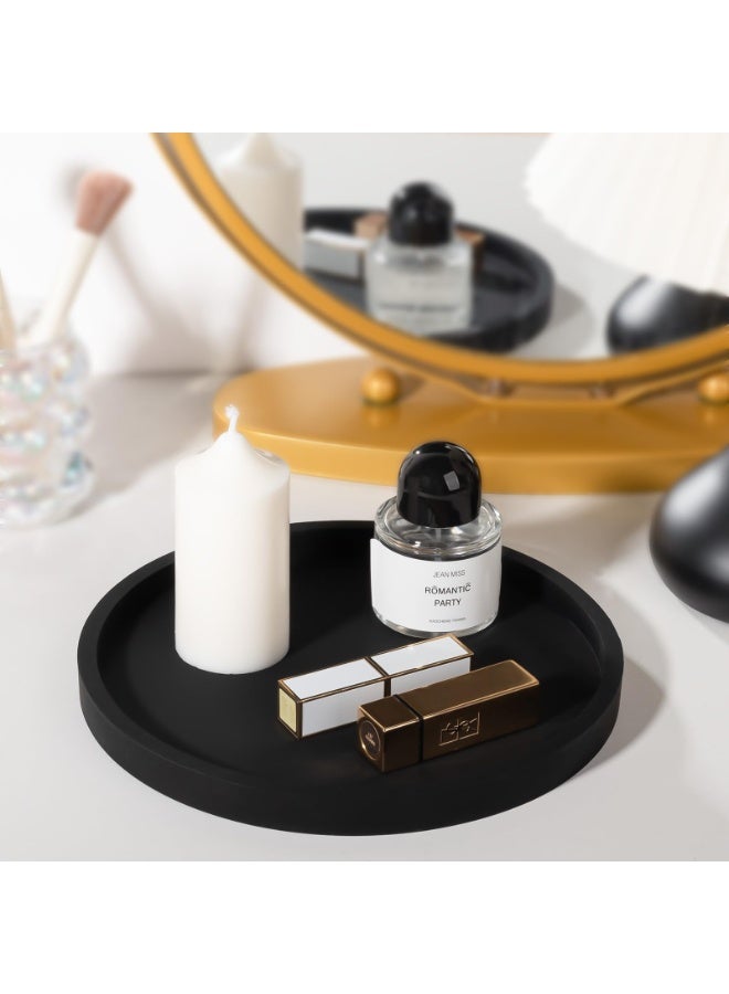 9 Inch Round Silicone Bathroom Tray Vanity Organizer Black Non Slip Soap Holder for Countertop Kitchen Coffee Table Decor - Image 3