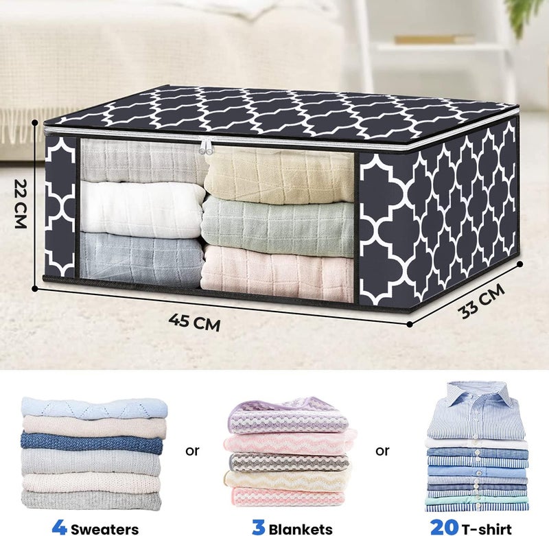 KIKA Non Woven Homs Mini 30L Foldable Clothes Storage Organizer Bags With Large Clear Window For Closet, Dorm, Pillows, Bedding, Clothes, Stuffed Toys, Blankets, Moroccan Grey - Image 2