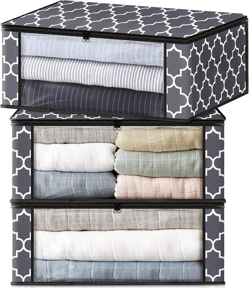 KIKA Non Woven Homs Mini 30L Foldable Clothes Storage Organizer Bags With Large Clear Window For Closet, Dorm, Pillows, Bedding, Clothes, Stuffed Toys, Blankets, Moroccan Grey - Image 1