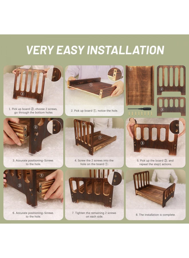 M&G House Brown Newborn Photography Props Wooden Bed Vintage Bed Baby Photo Prop Newborn Photo Bed Photography Prop Baby Photoshoot Props Baby Doll Bed Accessories Pretend Play Props Newborn Bed Prop - Image 5