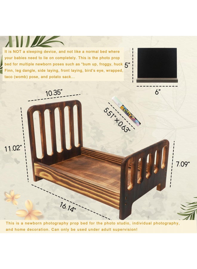 M&G House Brown Newborn Photography Props Wooden Bed Vintage Bed Baby Photo Prop Newborn Photo Bed Photography Prop Baby Photoshoot Props Baby Doll Bed Accessories Pretend Play Props Newborn Bed Prop - Image 4