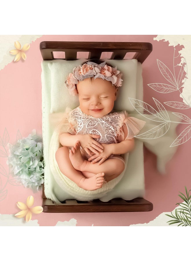M&G House Brown Newborn Photography Props Wooden Bed Vintage Bed Baby Photo Prop Newborn Photo Bed Photography Prop Baby Photoshoot Props Baby Doll Bed Accessories Pretend Play Props Newborn Bed Prop - Image 2
