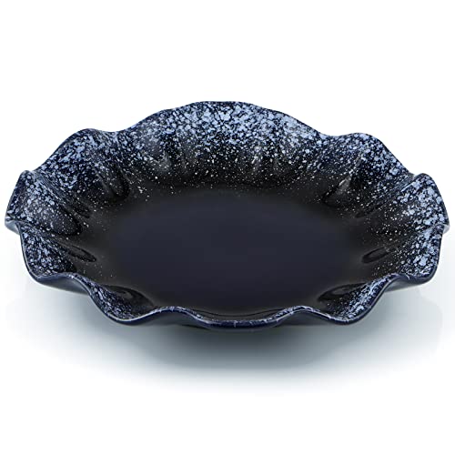 Sanbege Ceramic Decorative Dish, 10" Centerpiece Decor Tray, Jewelry Holder Plate with Ruffle Edge for Entryway, Kitchen, Bedroom, Living Room Decoration (Blue) - Image 1