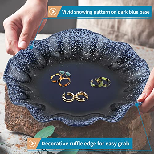 Sanbege Ceramic Decorative Dish, 10" Centerpiece Decor Tray, Jewelry Holder Plate with Ruffle Edge for Entryway, Kitchen, Bedroom, Living Room Decoration (Blue) - Image 4