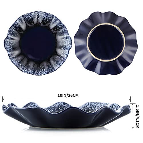 Sanbege Ceramic Decorative Dish, 10" Centerpiece Decor Tray, Jewelry Holder Plate with Ruffle Edge for Entryway, Kitchen, Bedroom, Living Room Decoration (Blue) - Image 3