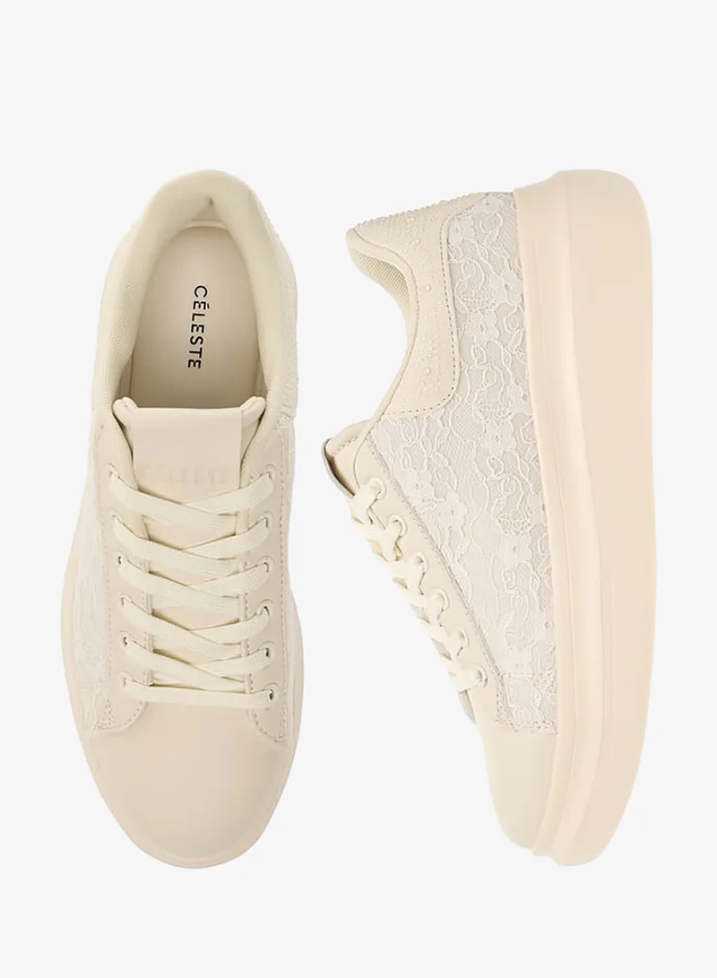 Celeste Women's Lace Textured Sneakers with Lace-Up Closure Ramadan Collection