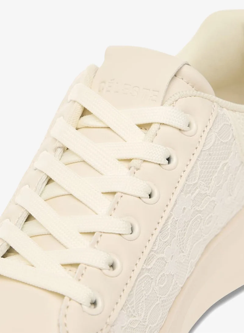 Celeste Women's Lace Textured Sneakers with Lace-Up Closure Ramadan Collection