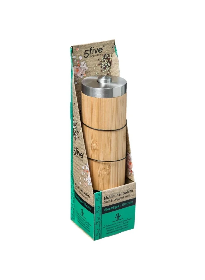 Five Simply Smart Compact Bamboo Salt and Pepper Mill Beige and Steel 20.5 cm 169264