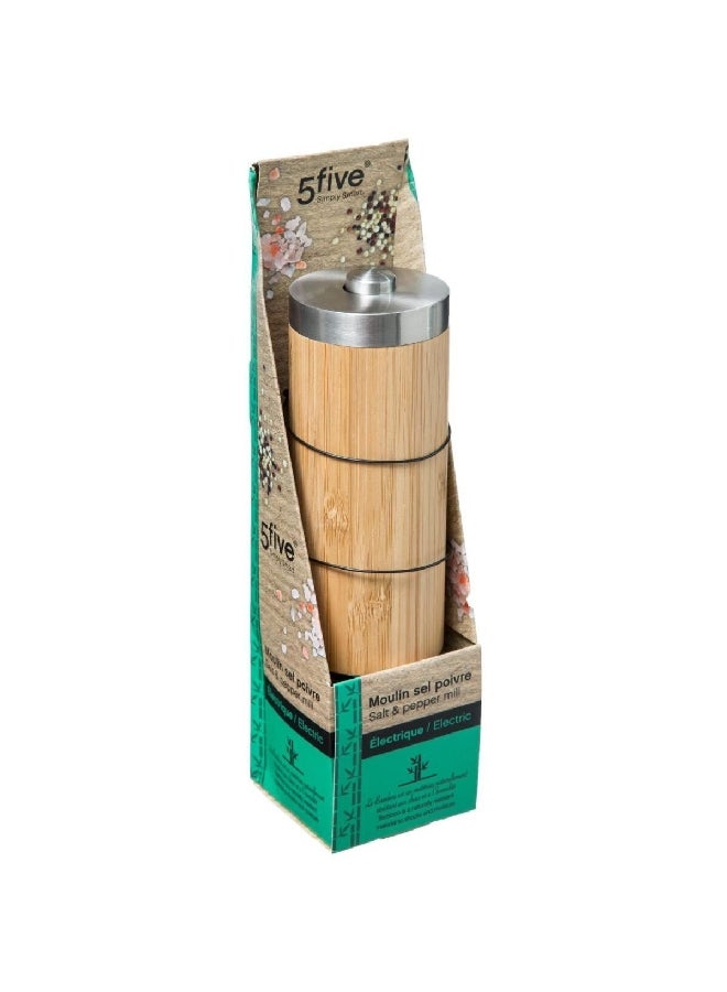 Five Simply Smart Compact Bamboo Salt and Pepper Mill Beige and Steel 20.5 cm 169264 - Image 1