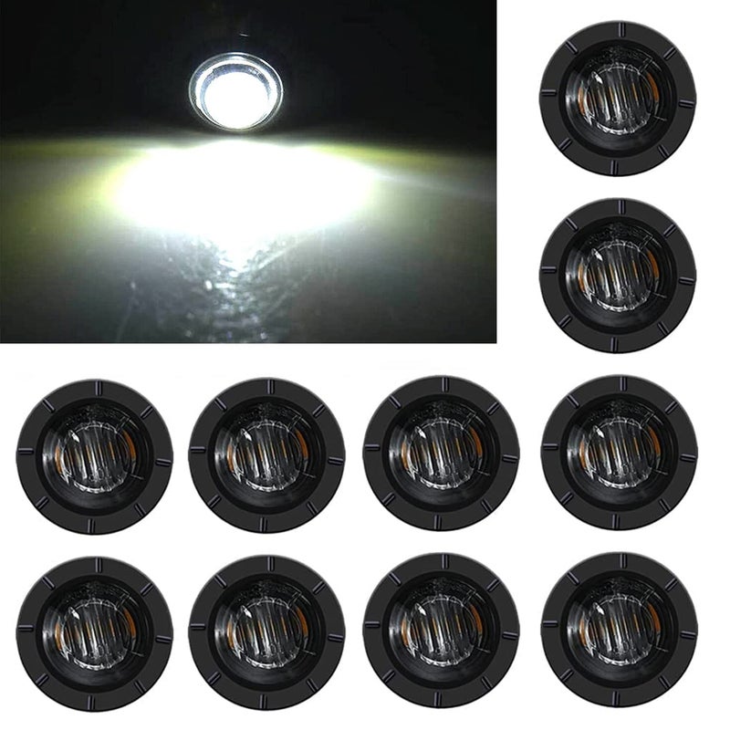 FXC 10x 34 Round LED Clearence Light Front Rear Side Marker Indicators Light for Truck Car Bus Trailer Van Caravan Boat Taillight Brake Stop Lamp 12VWhitesmoked