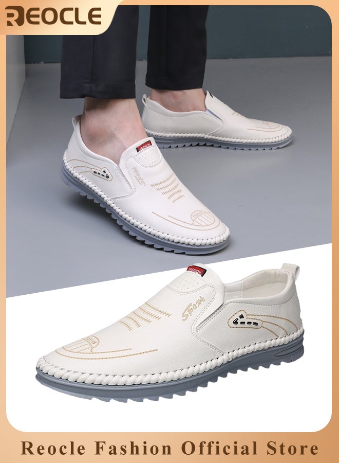 REOCLE Men's Loafers Comfy Slip-On Casual Walking Flats with Rubber Anti-slip Sole & Breathable PU Upper & Comfortable Insole Formal Business Dress Shoe - Image 1