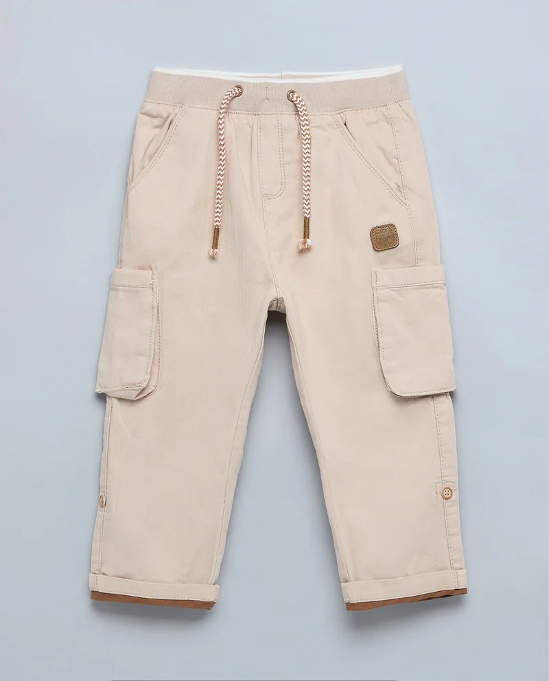 R&B Solid Cargo Pants with Drawstring Waist