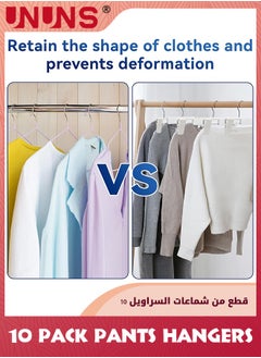 UNUNS Closet Clothes Hanger,10 Pack Pants Hangers With 360° Swivel Hooks,Space Saving Skirt Hangers With Adjustable Non-Slip Clips,Sturdy Plastic Hanger For Coats Dresses Shorts Trouser More,White  - Image 4