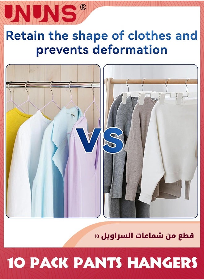 UNUNS Closet Clothes Hanger,10 Pack Pants Hangers With 360° Swivel Hooks,Space Saving Skirt Hangers With Adjustable Non-Slip Clips,Sturdy Plastic Hanger For Coats Dresses Shorts Trouser More,White  - Image 4