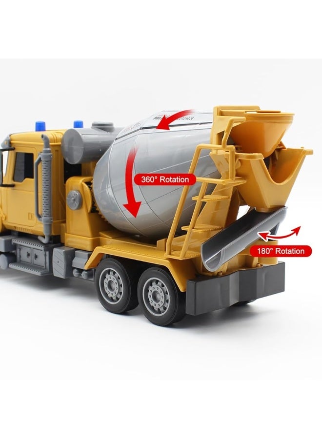 Fistone RC Cement Mixer Construction Toys, 6 Channel Construction Truck Toys with Lights, 1:24 Electric 360 Degree Stirring Construction Vehicles, Rechargeable Cement Truck Toys for Kids - Image 1
