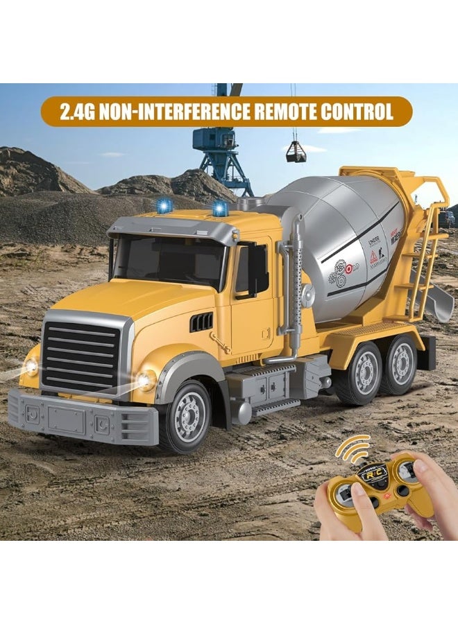 Fistone RC Cement Mixer Construction Toys, 6 Channel Construction Truck Toys with Lights, 1:24 Electric 360 Degree Stirring Construction Vehicles, Rechargeable Cement Truck Toys for Kids - Image 4