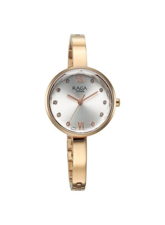 TITAN Raga Showstopper Quartz Analog Silver Dial Rose Gold Metal Strap Watch for Women - 95271WM02