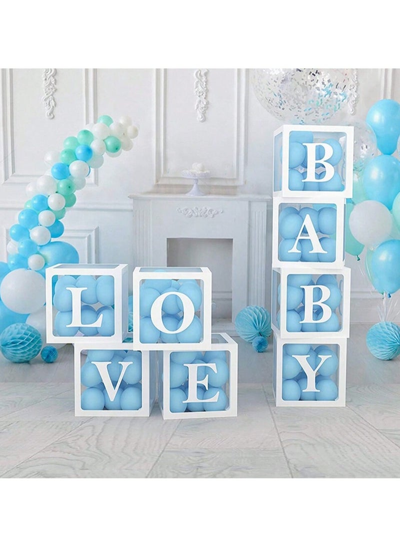Baby Boxes with Letters, 4 transparent balloon boxes and 26 letters for Gender Reveal Birthday Wedding Baby Shower Decorations （White) - Image 1