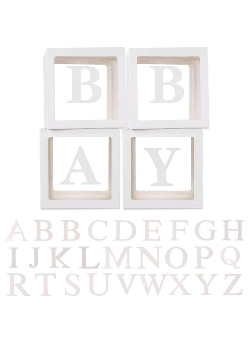 Generic Baby Boxes with Letters, 4 transparent balloon boxes and 26 letters for Gender Reveal Birthday Wedding Baby Shower Decorations （White)  - Image 1