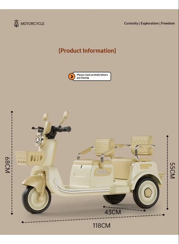 REXA Children’s Double Seat Battery-Operated Ride-On Motorcycle – Fun & Safe Electric Bike for Kids - Image 3