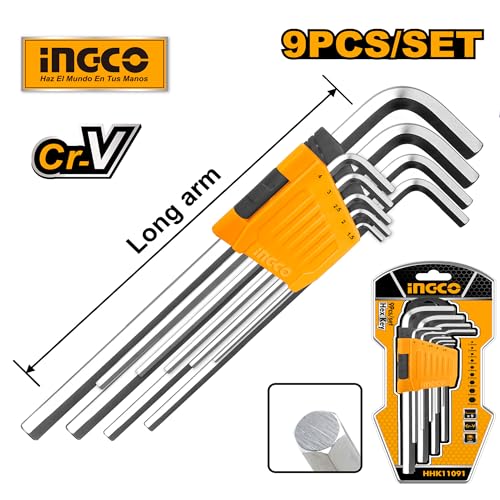 Ingco 9pcs Hex Key Set, 1.5mm - 10MM, Cr-V, Heat Treatment and Chrome Plate, Perfect For Carpenters, Construction - Image 2
